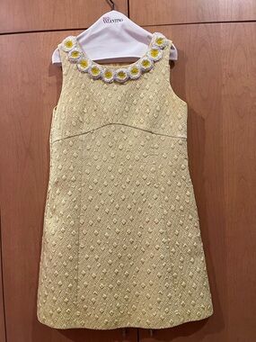 RED Valentino Pale Yellow Daisy-Trim A-Line Dress